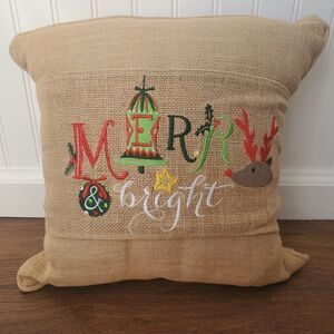 Mud Pie Merry & Bright Christmas Jute Pillow 16x16
